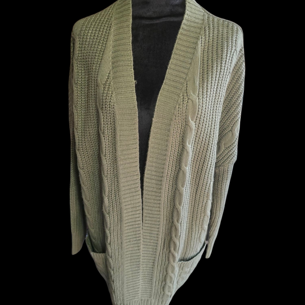 Olive Green Cable Knit Cardigan Sweater